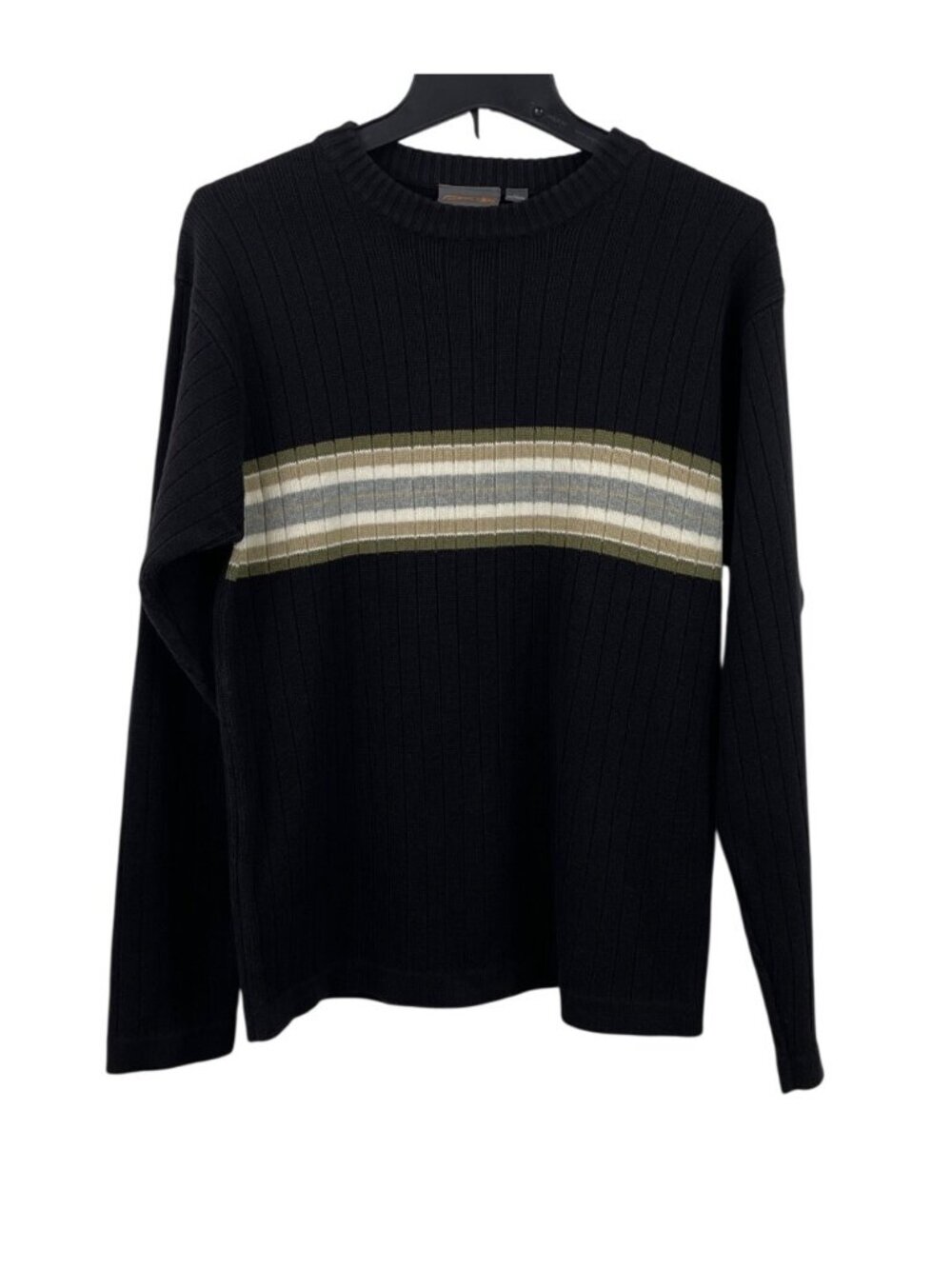 Urban Pipeline Mens XL Black Ribbed Sweater With Striped Design
